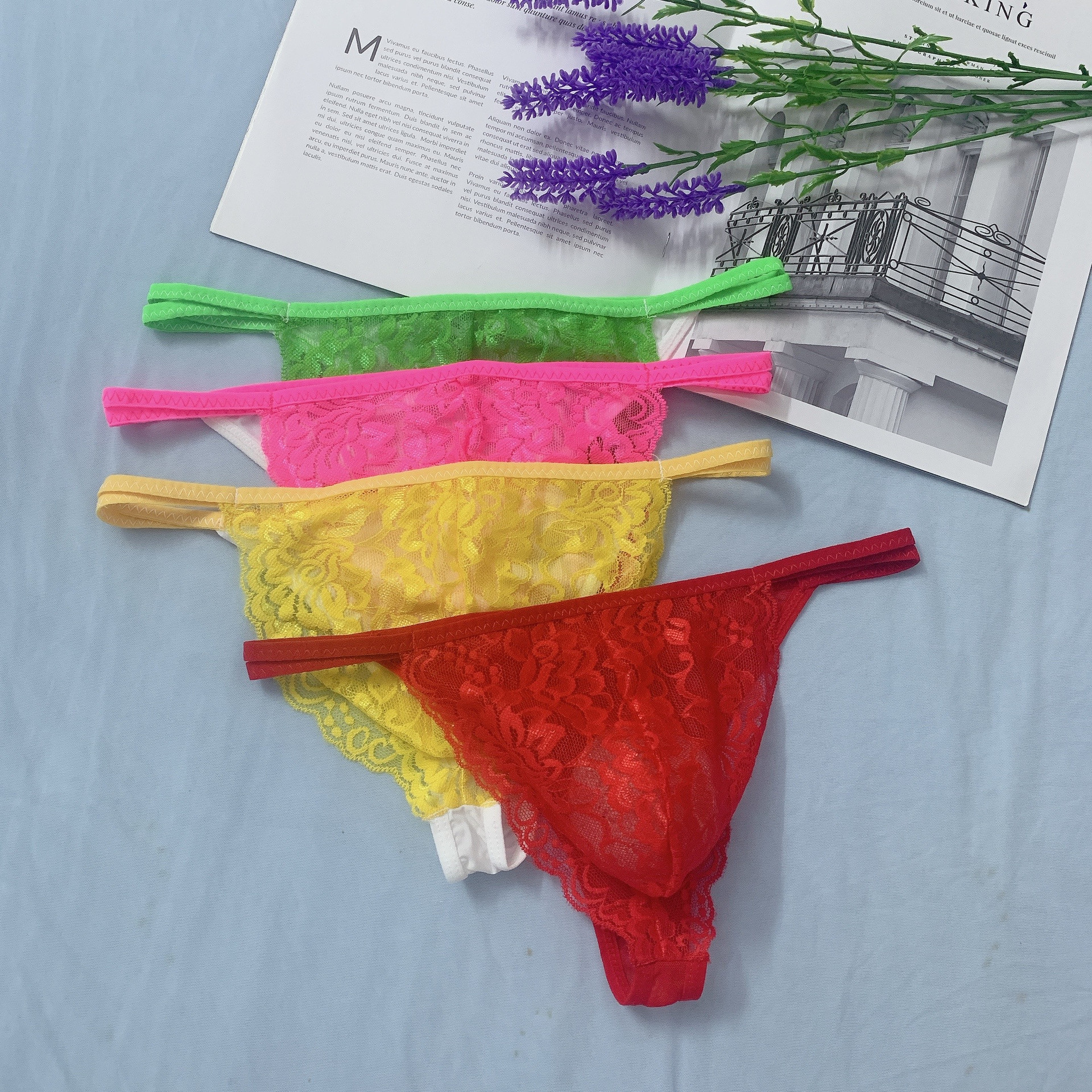 Lace Temptation Thong Seamless Transparent Fashion U-Convex Plus Size Sexy Men's Underwear_voghion.com