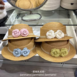 法式复古赫本风礼帽珍珠山茶花渔夫帽春夏优雅千金风遮阳草帽女