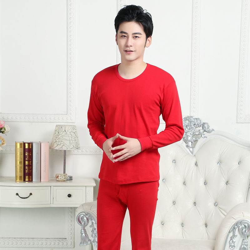 Autumn clothes and autumn pants for middle-aged and elderly mothers, pure cotton, women, elderly, men and young people, red mid-high collar thin thermal underwear