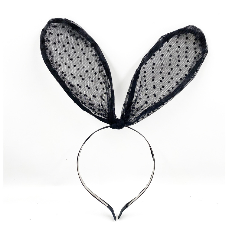 Diadema de encaje de celebridades de Internet Diadema de oreja de conejo negro Diadema de encaje de baile Diadema de fiesta de alta gama femenina al por mayor