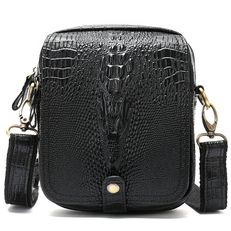 Herren-Umhängetasche aus echtem Leder, Retro-Krokodilprägung, hochwertiges Rindsleder, Schwarz/Braun, lässige Schultertasche_voghion.com