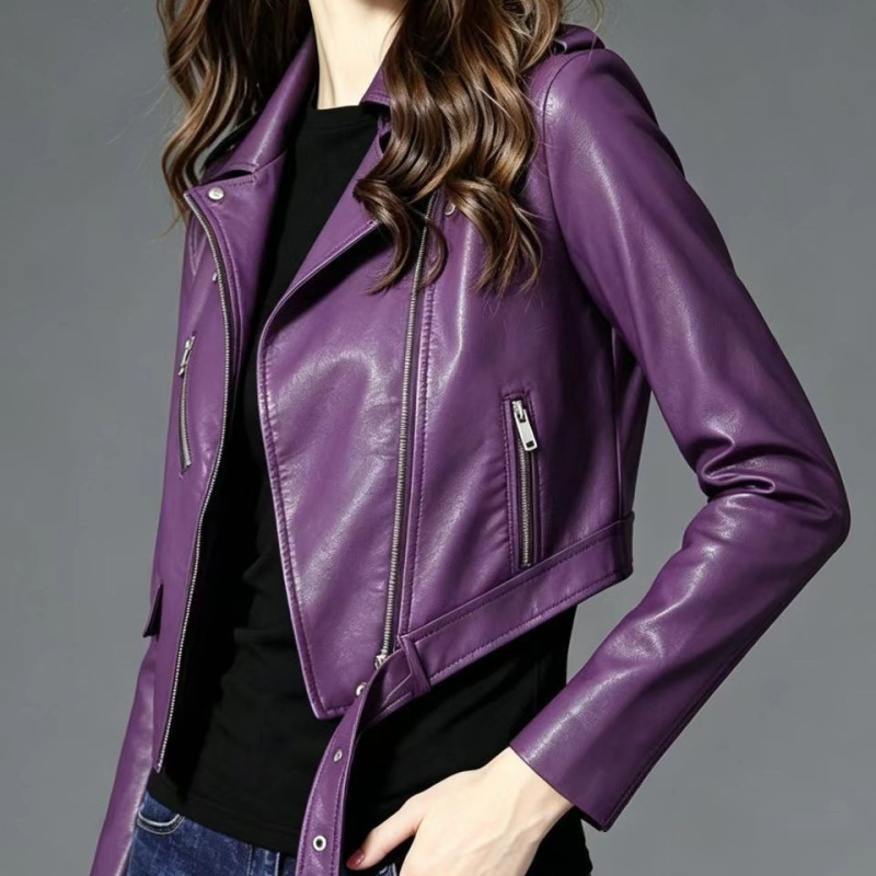 Haining Women's Leather Jacket, Fashionable and Cool New Style, Casual Loose-Fitting Biker Style Leather Jacket for Women, Slim Fit
