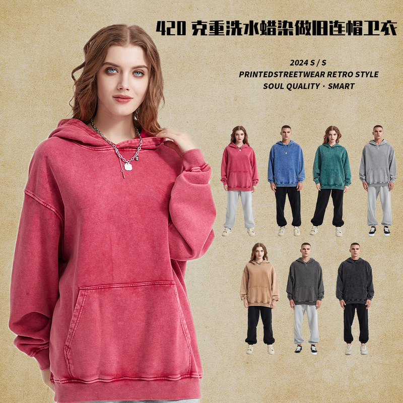 2024 Autumn and Winter American Wash Old Dress Women's 420g Hoodie Crewneck Jacket Couple Dress Wear Batik 2024 Autumn and Winter American Wash Old Dress Women's 420g Hoodie Crewneck Jacket Couple Dress Wear Batik