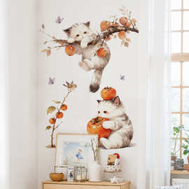 中国风杮杮如意背景墙装饰贴纸卡通可爱猫咪房门可移墙贴画 46042