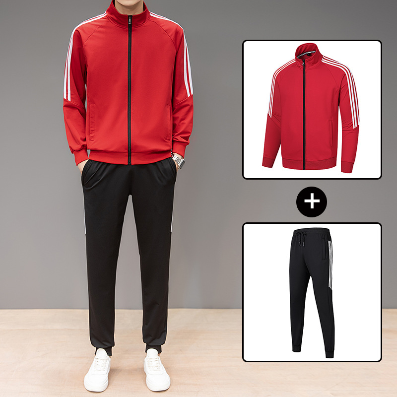 Tres barras de juego deportivo hombre y mujer pantalones casuales a prueba de algodón abrigo de spandex pareja dos piezas juego en vivo al por mayor