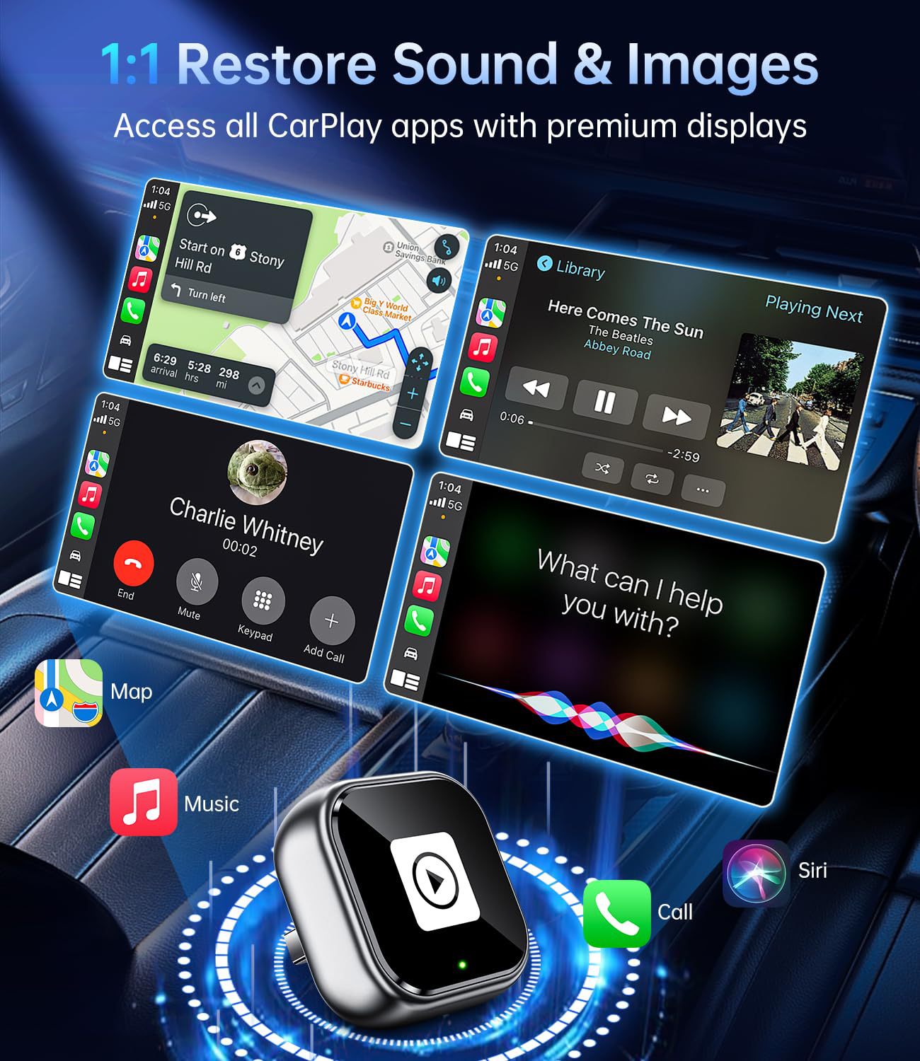 Wireless Carplay Adapter Compatible with Android Auto Wireless Connection Car Adapter, Stable and Fast