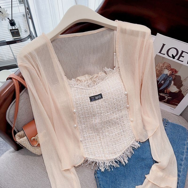 Summer New Pink Sweet Spicy Tassel Sun Protection Top Women's Sense Thin Sun Protection Cardigan