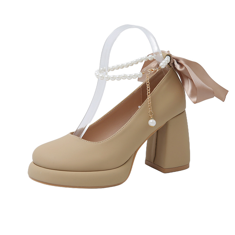 Mary Jane Wedding Shoes para mujer, plataforma impermeable, pies no cansados, tacones altos, dama de honor, novia, vestido de novia, tacón grueso francés, zapatos cuadrados, primavera