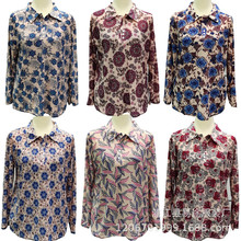 2025春夏季新款地摊货源冰丝印花中老年女士翻领衬衫 体恤衫厂家