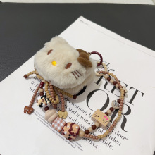 毛绒少女心凯蒂猫咪手工串珠手机链秋冬棕色系奶咖包挂钥匙扣