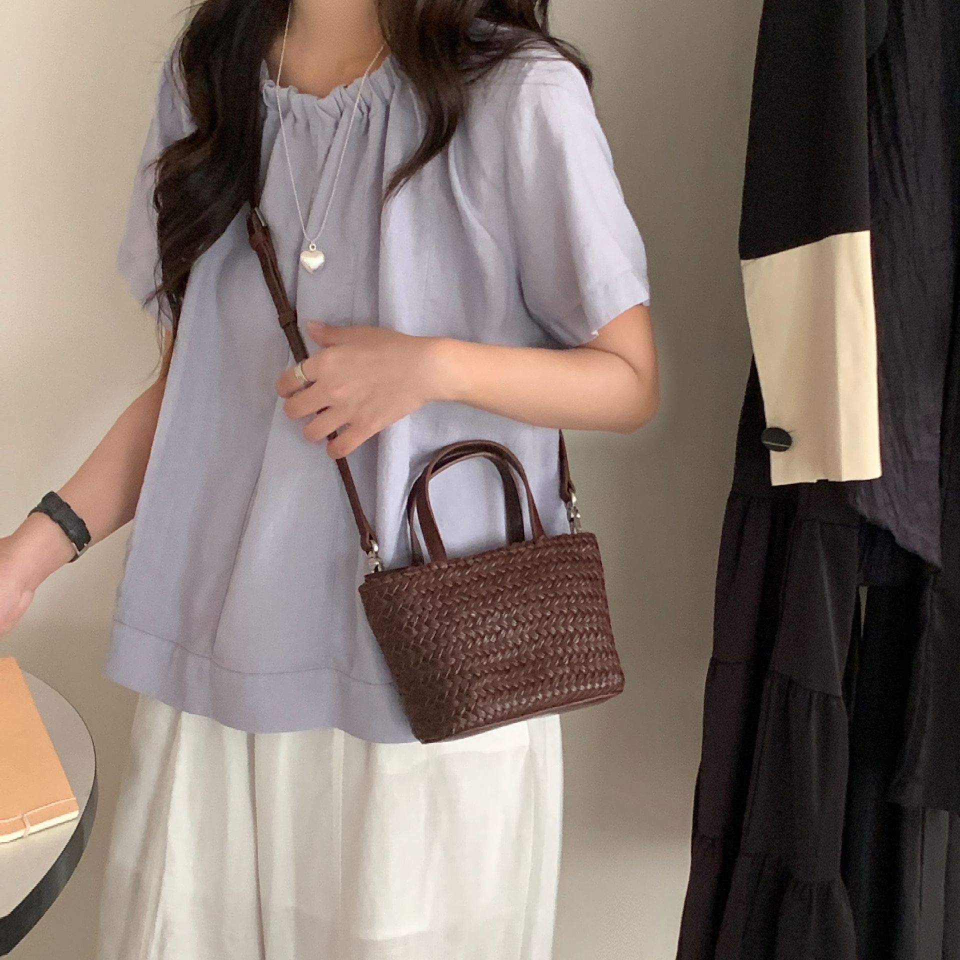 Vacation Style Tote Bag 2025 New Hand-Woven Top Grain Cowhide Leather Basket Bag Women's Genuine Leather Crossbody Bag - Thumbnail 7