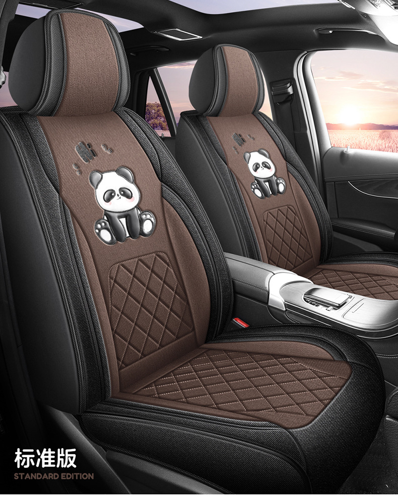 Universal Panda Hemp Full Surround Breathable Wear-Resistant Five-Seat Car Seat Cover