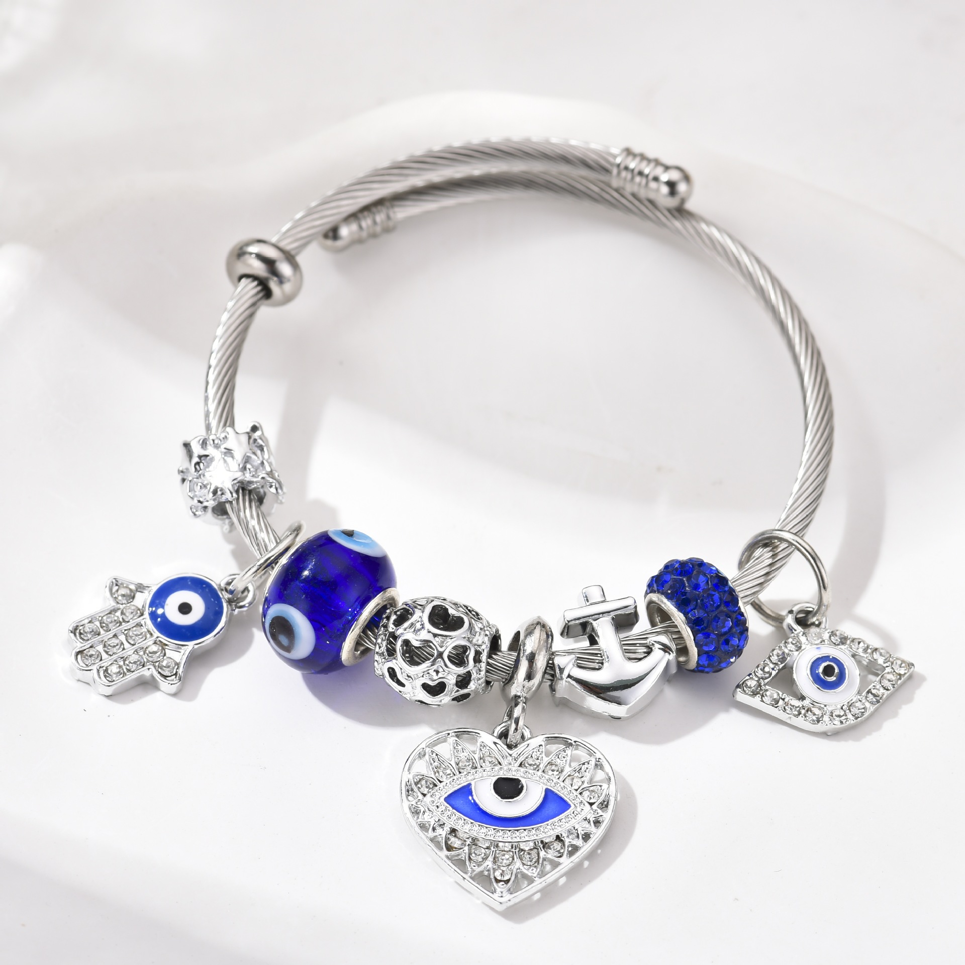Blaues Auge Hand Herz Perlenarmband Handgefertigter Schmuck_voghion.com