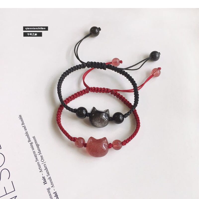New Strawberry Bracelet Pink Crystal Hand Rope Girlfriend Couple Obsidian Year of Life Single Woven Transfer Red Rope