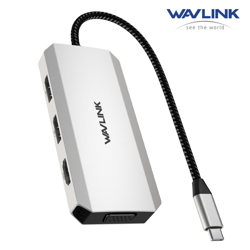 Wavlink Portable Aluminum 7-in-1 Dual Dp 8K@60Hz Supports HDMI and Vga Four-Display Usb-C Docking Station