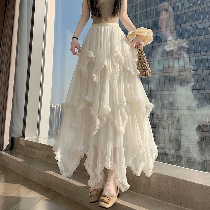 Spring New Style Sweet and Versatile Multi-Layered Sheer Tulle Cake Skirt, Mid-Length High-Waisted A-Line Skirt Spring New Style Sweet and Versatile Multi-Layered Sheer Tulle Cake Skirt, Mid-Length High-Waisted A-Line Skirt