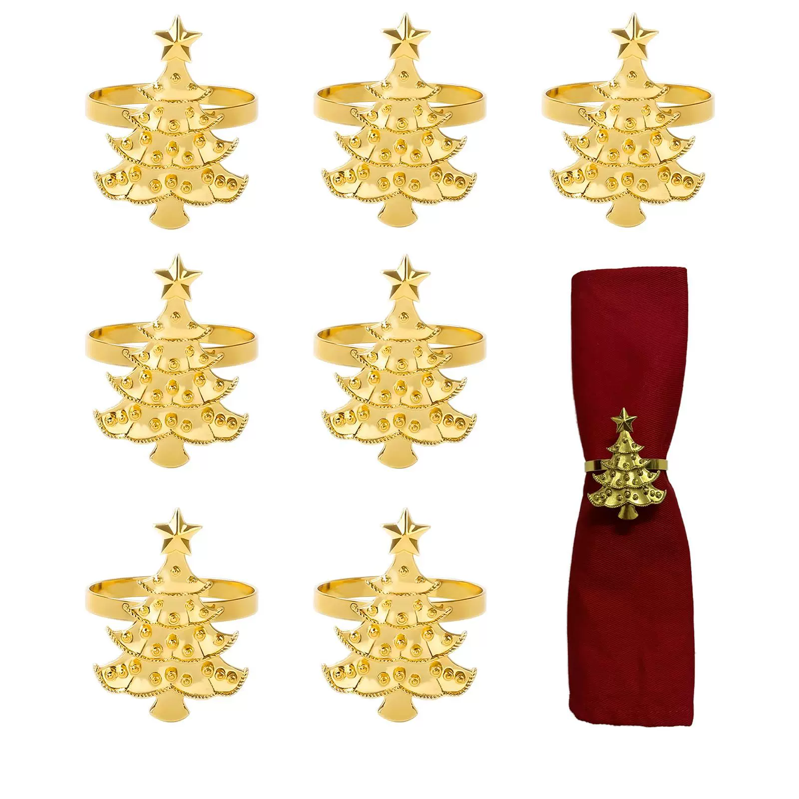 简约酒店摆台金属圣诞节餐巾环 金色圣诞树餐巾扣新年餐巾圈批发