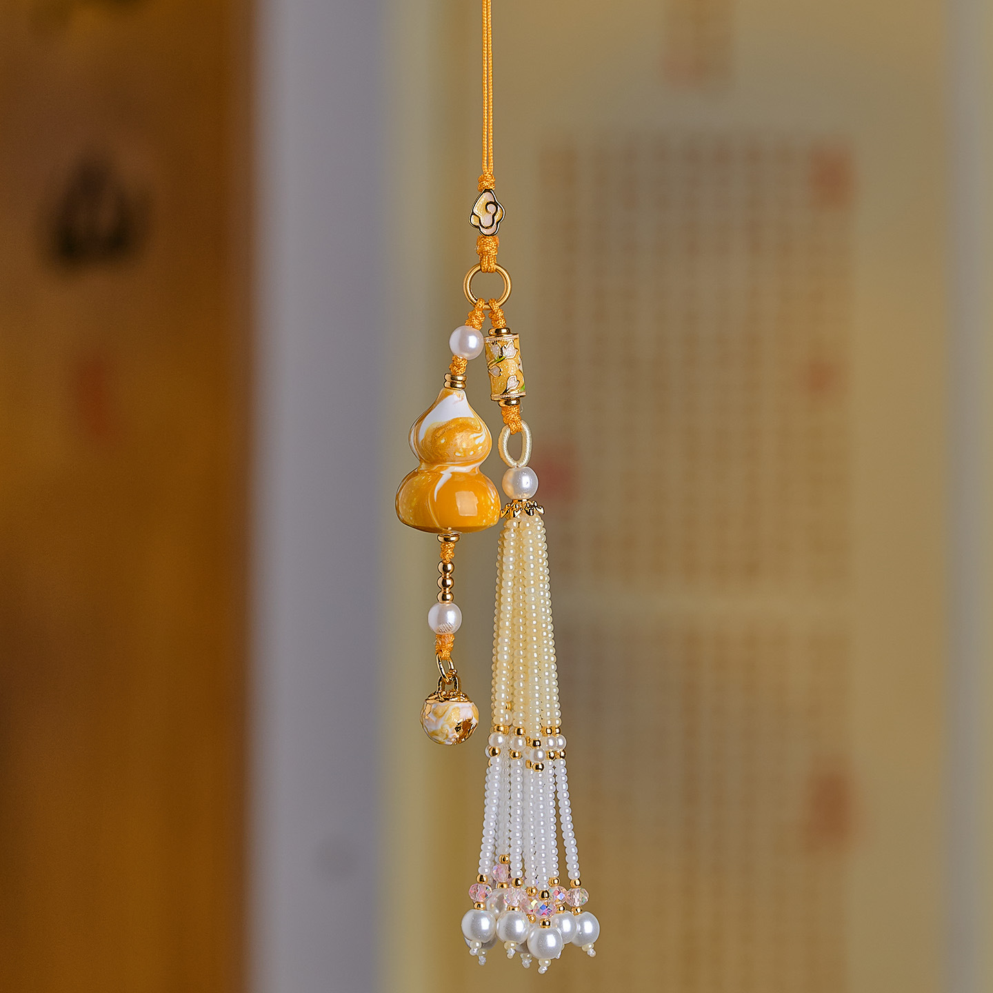 New Chinese-Style Lacquer Gourd Car Hanging Tassel Ornament Handmade Peace and Wealth Car Interior Decoration Ancient Style Bag Hanging