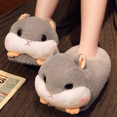 かわいいハムスター綿スリッパの女性バッグとベルベットの厚い底の家庭綿靴室内カップルの毛が冬の綿靴を引っ張る