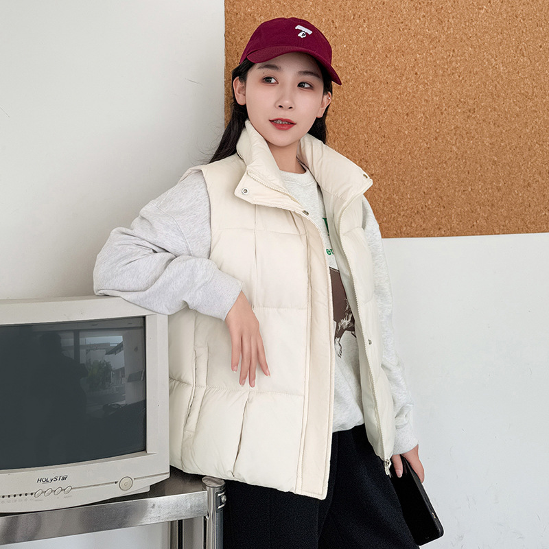 2025年秋冬季新款棉马甲女简约时尚短款立领棉服马甲无袖背心外套|undefined