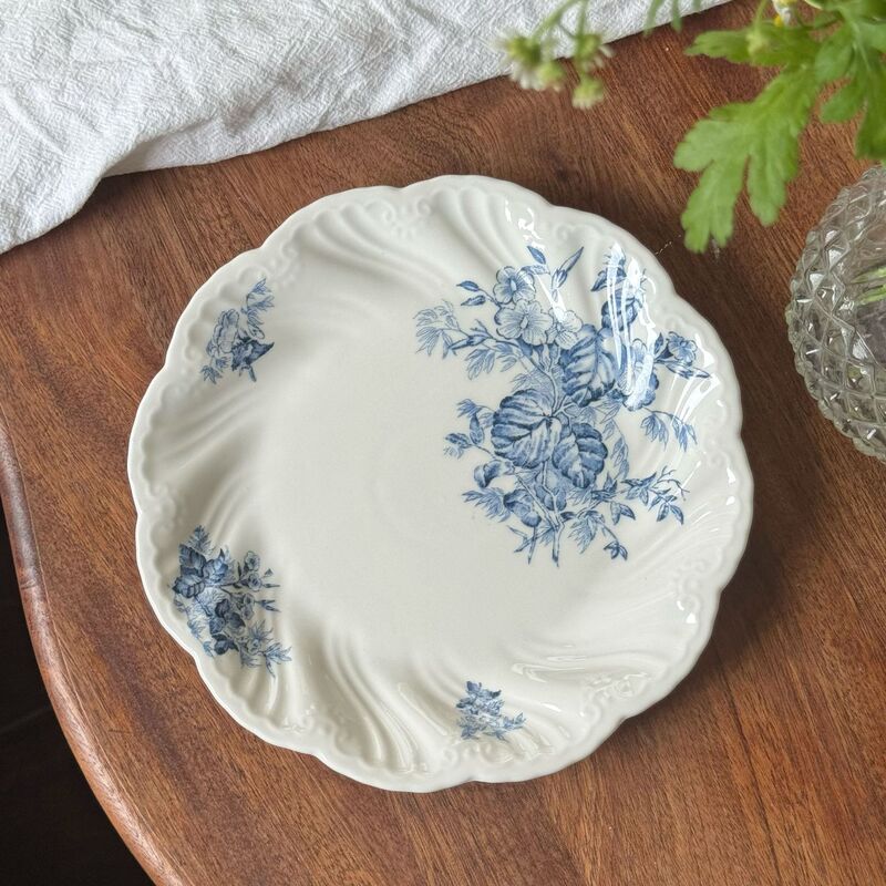 法式蓝色凌霄花浮雕陶瓷餐具盘子陶瓷碗咖啡杯碟下午茶餐盘高脚盘|undefined