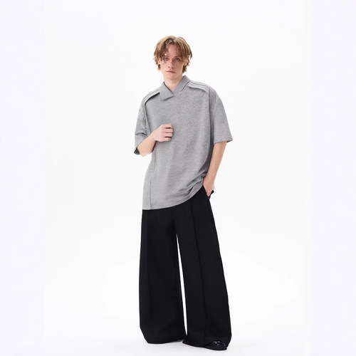 Irregular lapel design POLO shirt cleanfit short-sleeved men's summer light mature style slim and versatile commuter T-shirt