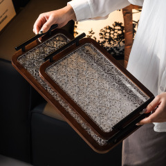 レトロなベゴニア花ガラストレイ家庭用長方形実木小茶皿コーヒーカップ菓子皿食器トレイ