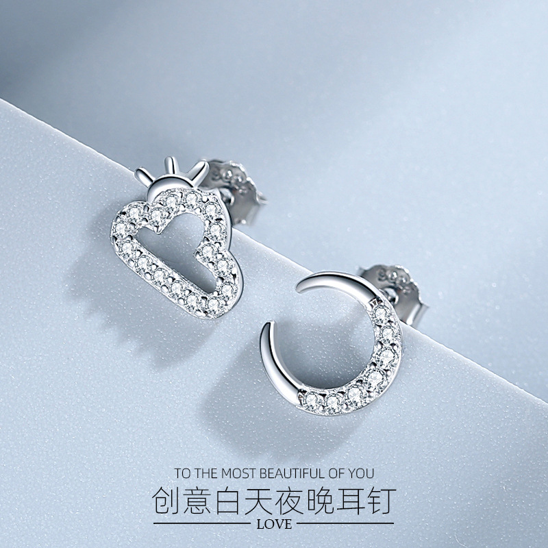 Creativo Sol Luna plata esterlina s925 pendientes para las niñas estilo coreano ins lindo Crescent diamante Pendientes
