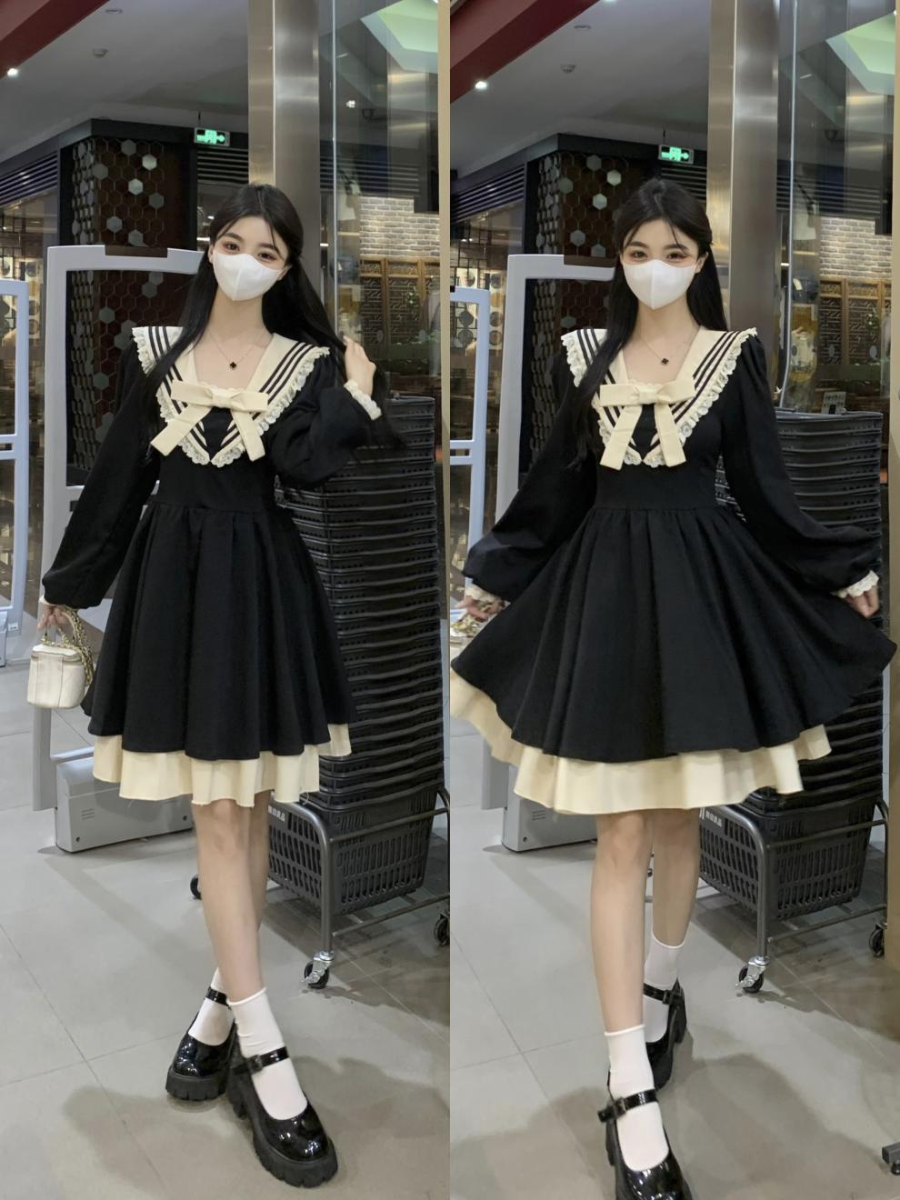 商品详情图_大码海军领长袖赫本风连衣裙秋季2025新款女装蓬