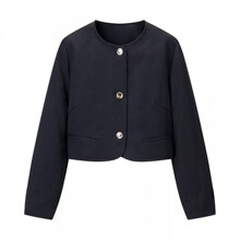 跨境ZA欧美风女装速卖通INS洋气金色纽扣短款西装外套8372280