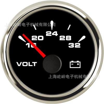 modification available voltmeter, automobile instrument - silver-edge-black-background-16-32v