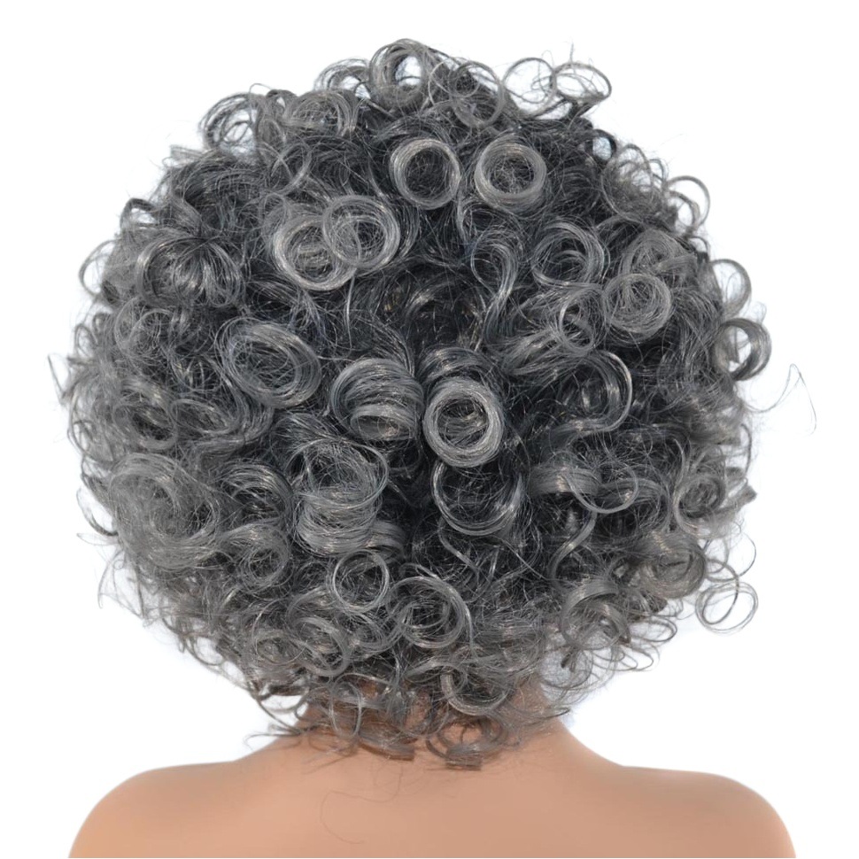 Negro plata gris cabeza cubierta peluca corta cabeza cubierta micro-rollo fibra química explosión cabeza suelta Pelo Rizado cabeza cubierta al por mayor