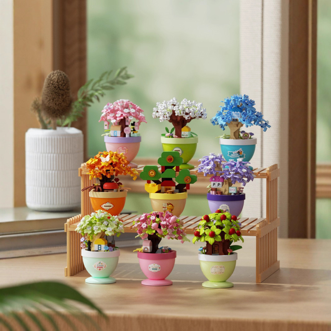 Compatible con cerezo árbol inmortal bloques de flores plantas en maceta para niños juguetes inteligentes transfronterizos regalos del día de la maestra