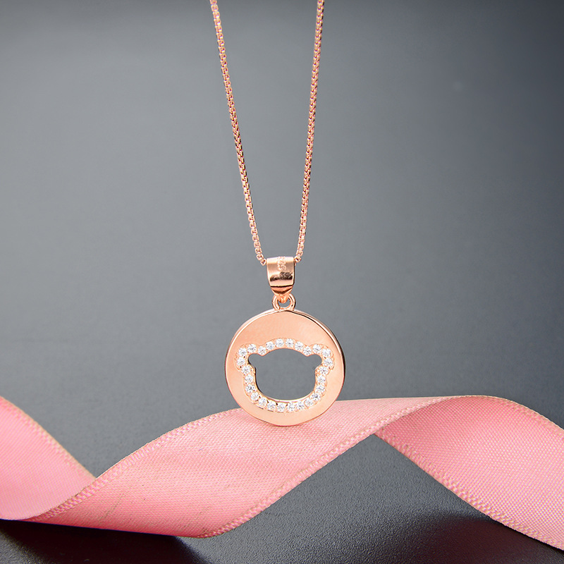 Elegante oso accesorios collar Corea del Sur s925 plata diamante incrustado joyería colgante femenino regalo colgante para novia