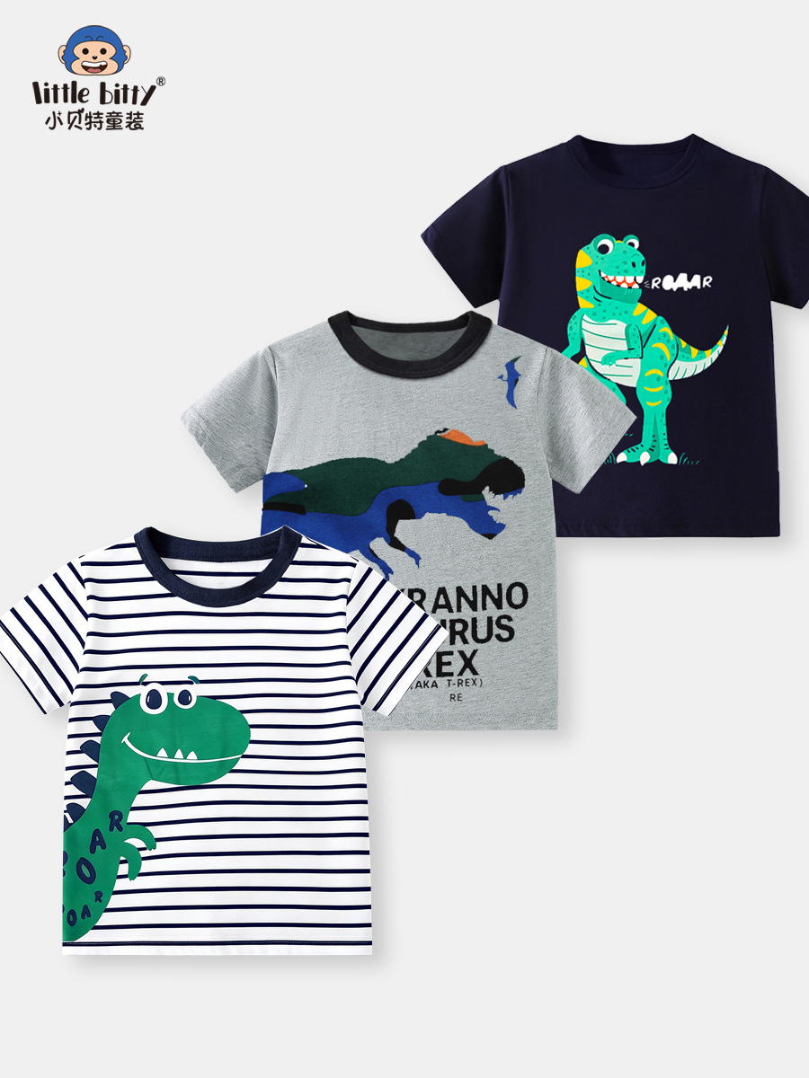 Cross-border children's clothing 2026 spring-summer boys' short-sleeve T-shirt with cartoon animal stripe print and round neck children's top