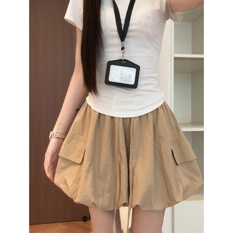 MM919花苞工装半身裙女夏新款高腰a字百搭防走光少女运动灯笼裤