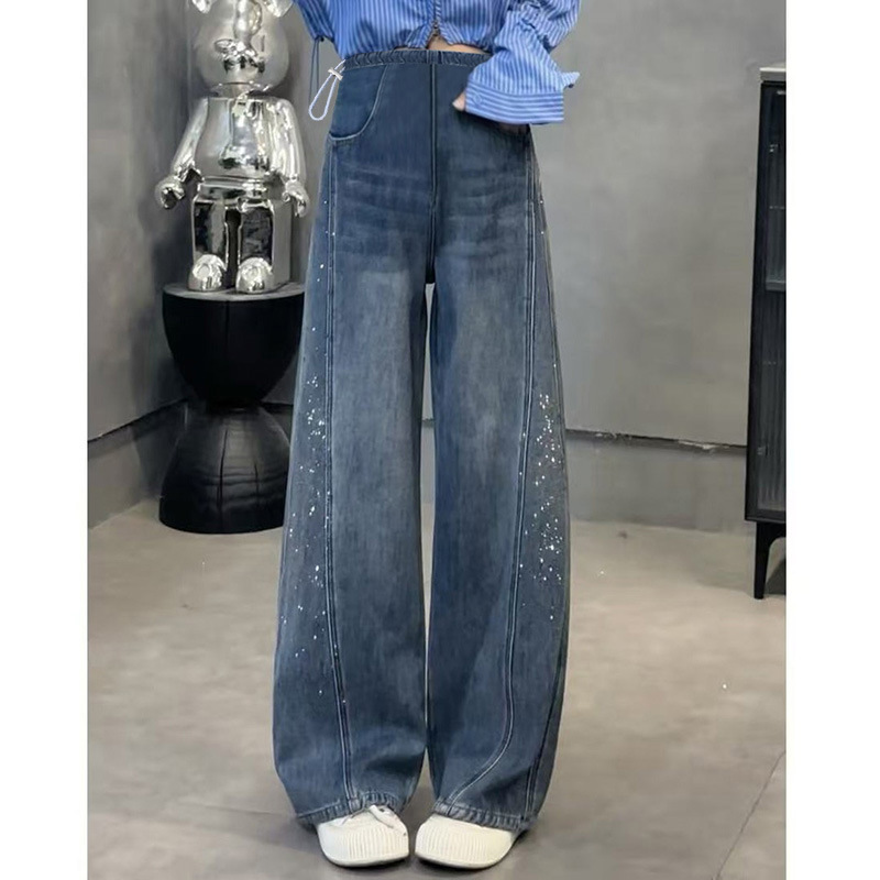 Sparkling rhinestone maternity straight-leg jeans, Korean style 2026 new model, slimming retro rhinestone loose maternity wide-leg pants Sparkling rhinestone maternity straight-leg jeans, Korean style 2026 new model, slimming retro rhinestone loose maternity wide-leg pants