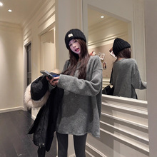 复古仿兔毛绒条纹长袖毛衣女2025秋冬新款粗针加厚慵懒风针织上衣