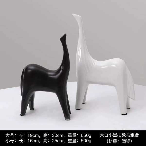 Big white and small black abstract horse combination