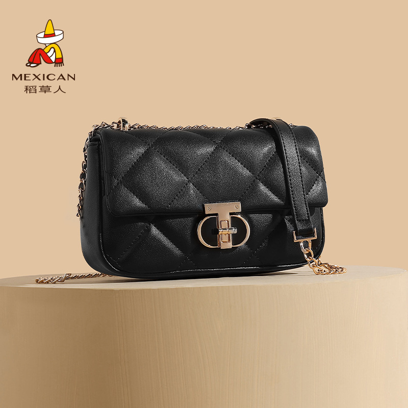 Scarecrow Small Square Bag 2024 Textural Commuter All-match Cowhide Bag Textural Diamond Bag Chain Shoulder Crossbody Bag