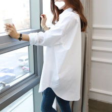 新款白色衬衫女中长款加大码设计感小众春秋冬季薄款休闲洋气衬衣