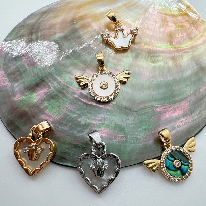 5g Weight Pendant Jewelry Making Type 15mm Jewelry Making Size Shell Inlay Material DIY Jewelry Accessories Classification 1 Piece Quantity Copper Material Heart Shape, Crown, Wings Pattern Plating, Inlay Design Classic Style Style 1 Piece 15mm Copper Shell Heart Shape Crown Wings Pendant 2