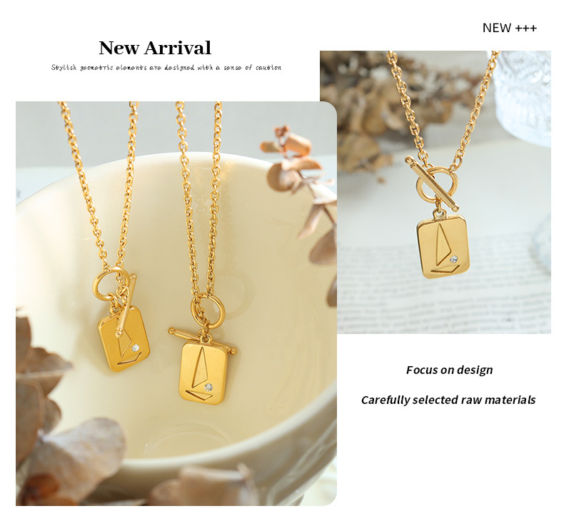ins wind OT fibbia pendente quadrato triangolare zircone intarsiato collana geometrica titanio acciaio K oro catena clavicola unisex_voghion.com