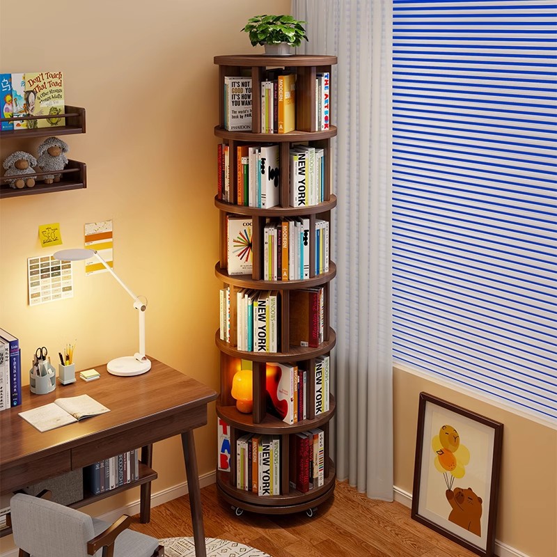 Estante giratorio de madera sólida 360 grados librería vertical móvil sala de estar redonda estante de libros pintados para niños pequeño estante de almacenamiento