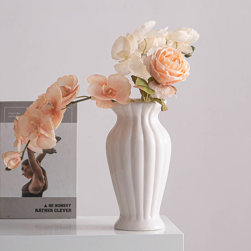 Sichuan White Nordic Large Mouth Simple Ceramic Decor Dried Flower Vase for Water-planting Fresh Flowers Living Room Flower Arrangement Desktop Ornament