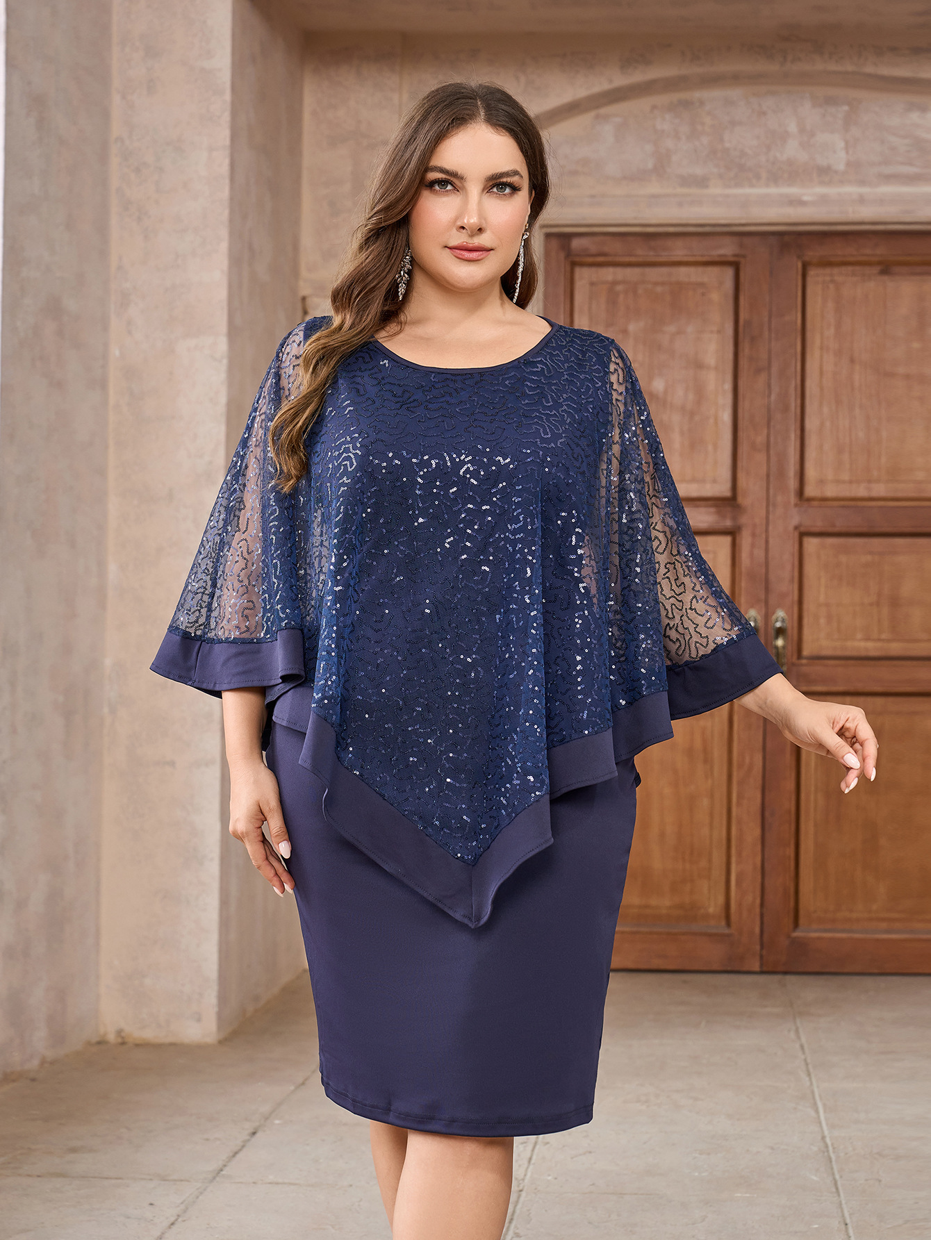 Vestido de gran tamaño etiquetado hasta la rodilla falda corta de banquete de fiestas de pañuelo de glúteas vestido transfronterizo para mujeres de otoño y invierno