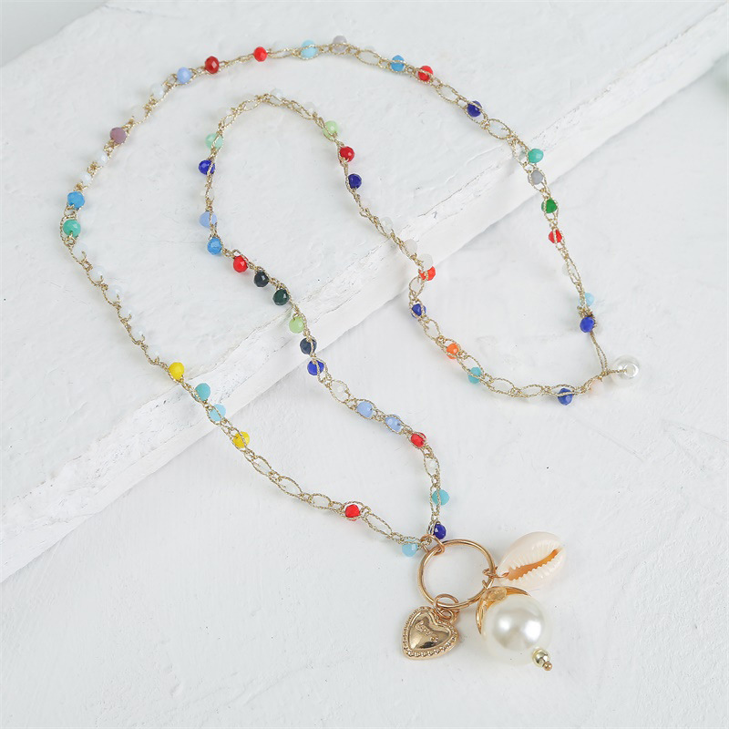 Bohemian trend woven shell beaded pendant long crystal necklace wholesale Nihaojewelry