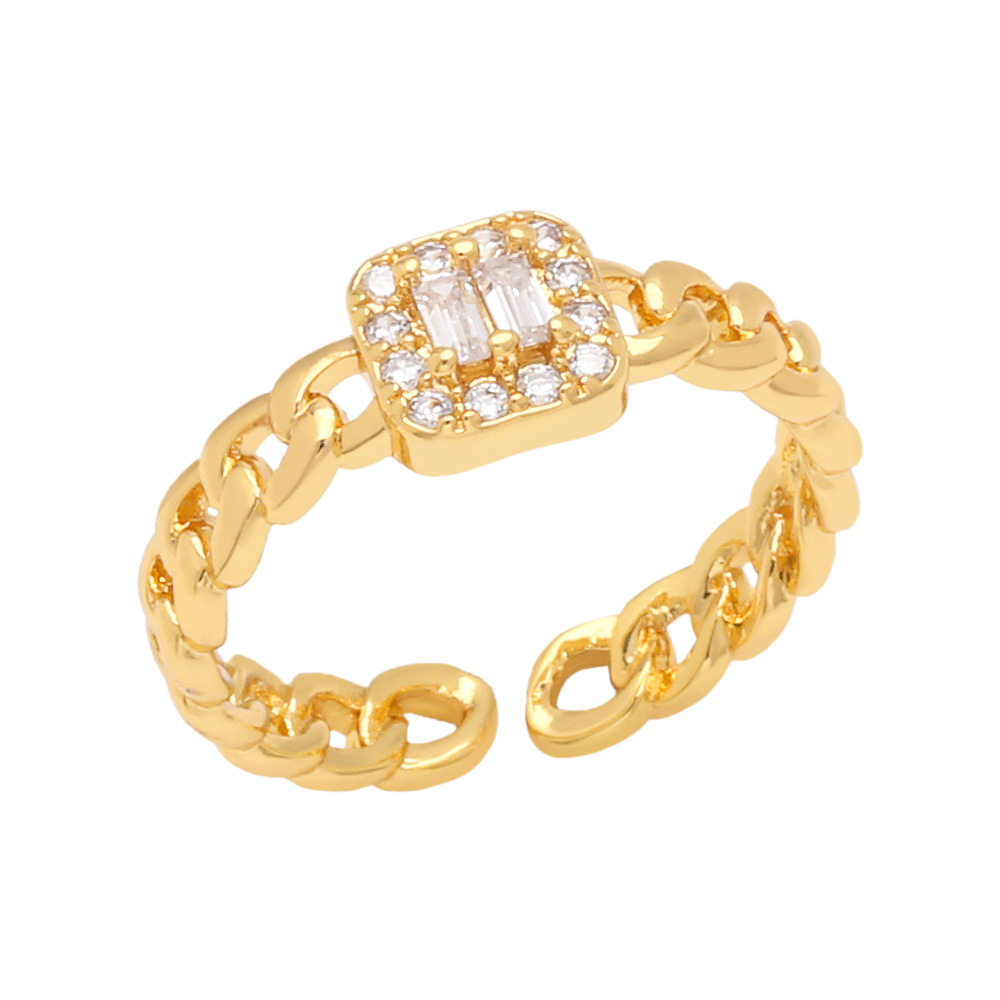 Simple Style Square Copper 18K Gold-plated Zircon Open Ring
