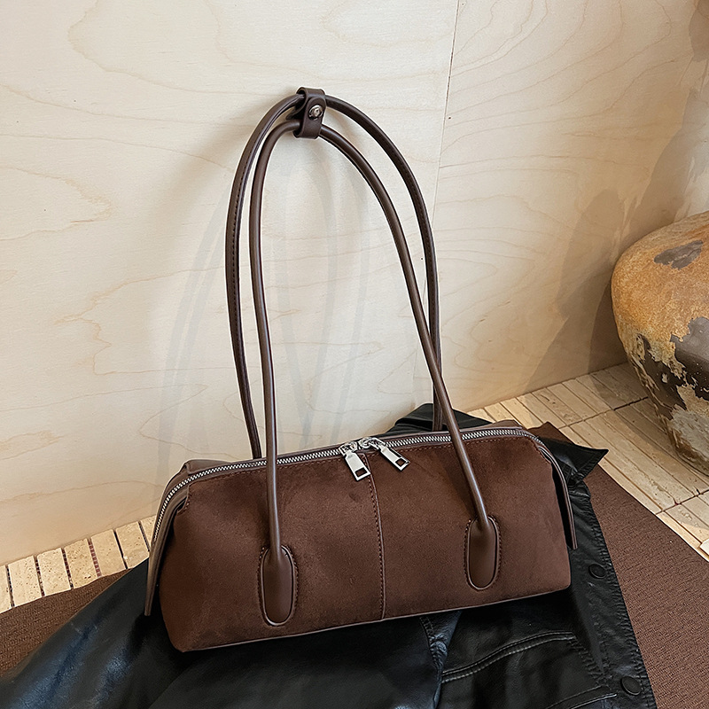 Korean Style Retro Suede Shoulder Baguette Bag For Women, High-End Large Capacity Underarm Bag, Trendy Versatile Handbag - Thumbnail 6