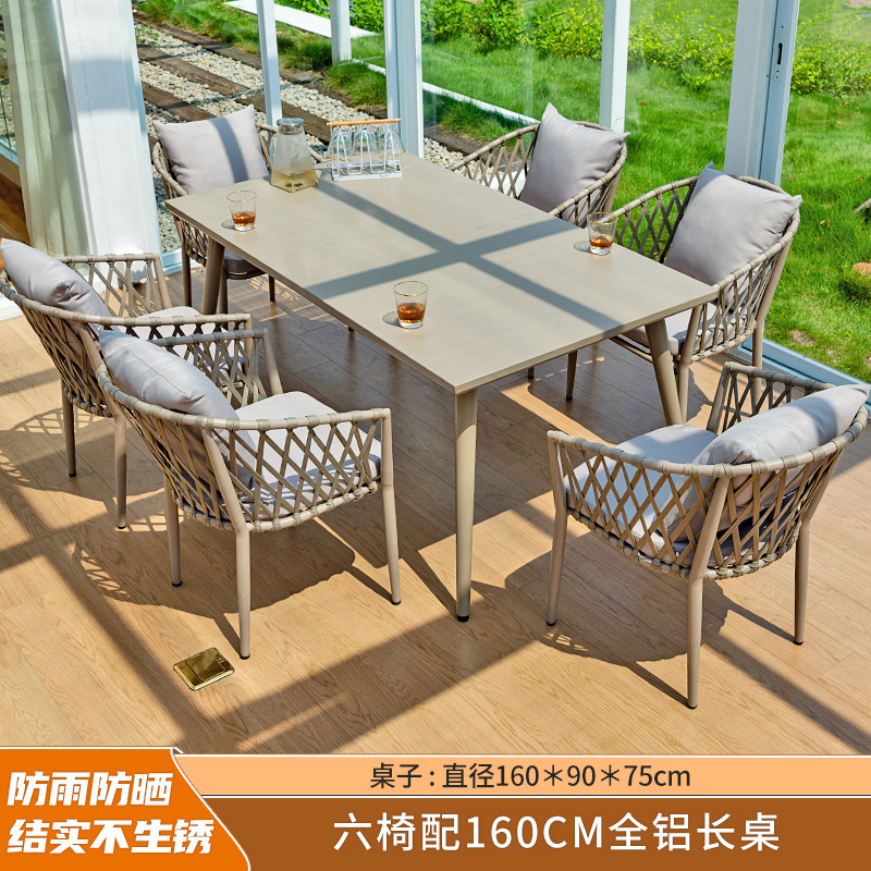 Muebles de exterior Patio Villa Ocio mesa y silla de ratán nórdico balcón al aire libre patio neto plástico rojo mesa de madera y silla